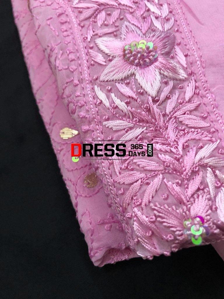 Pinkish Purple Parsi Gara Chikankari Suit Suits