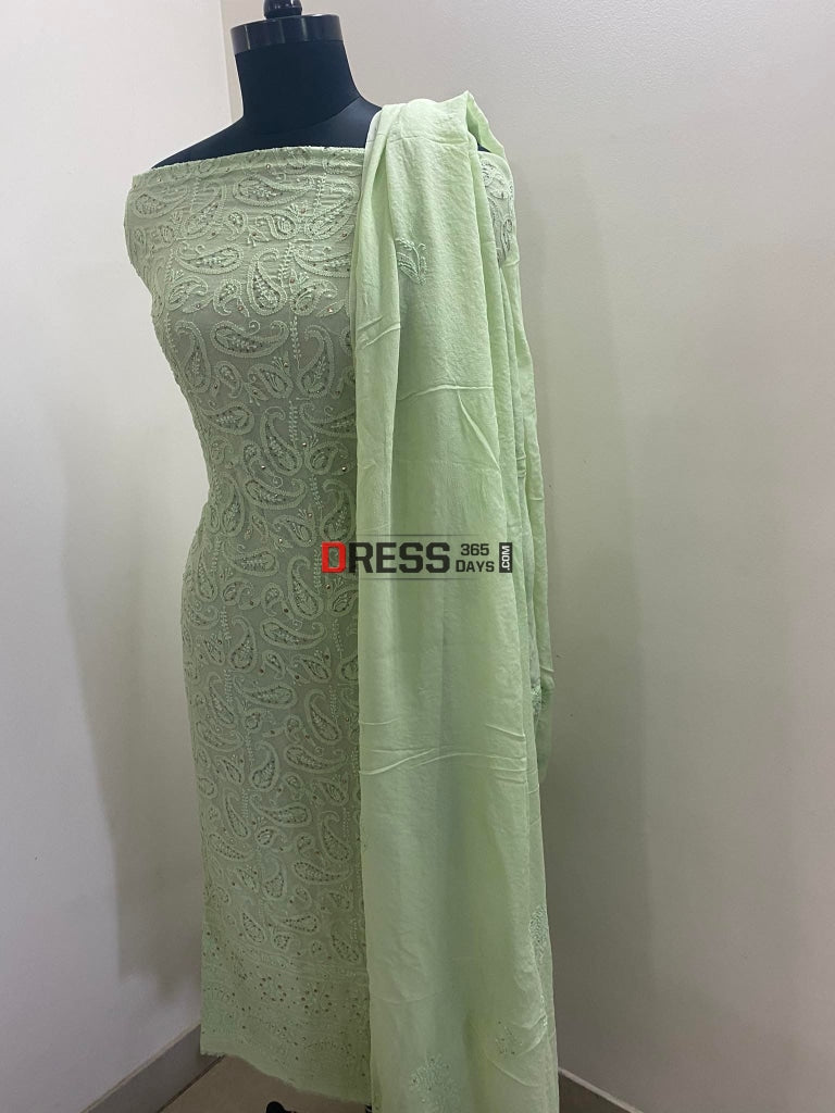 Pista Green Mukaish Lucknowi Chikankari Suit – Dress365days