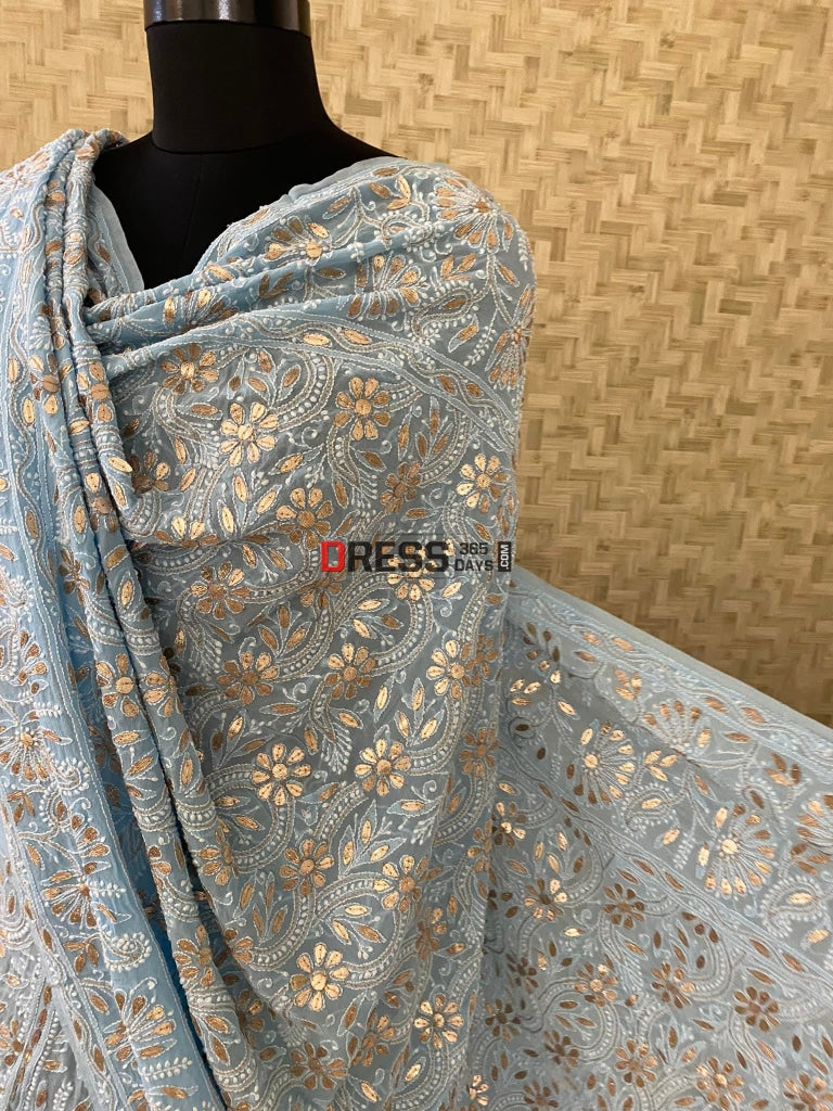 Powder Blue Lucknowi Gota Patti Lehenga Set Chikankari