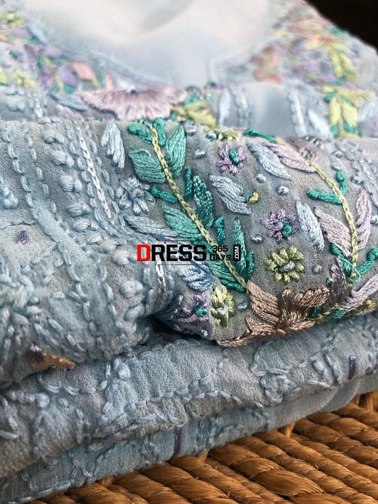 Powder Blue Parsi Gara Chikankari Suit Suits