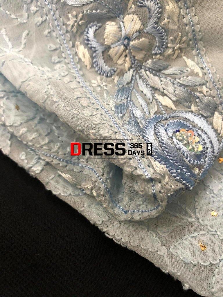 Powder Blue Parsi Gara Chikankari Suit Suits