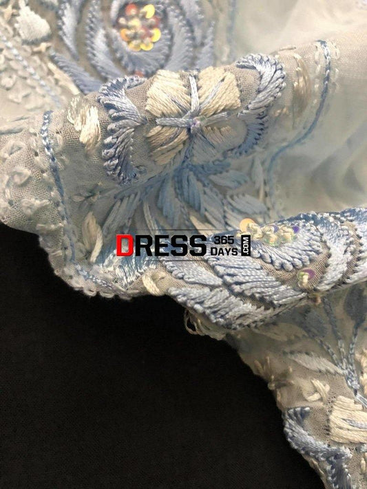 Powder Blue Parsi Gara Chikankari Suit Suits