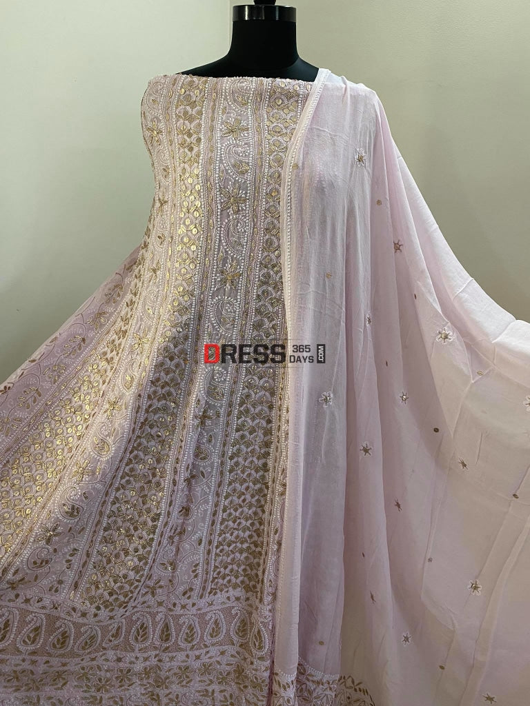 Powder Pink Gota Patti Lucknowi Anarkali Chikankari