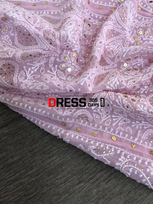 Powder Pink Kamdani Chikankari Lehenga Set