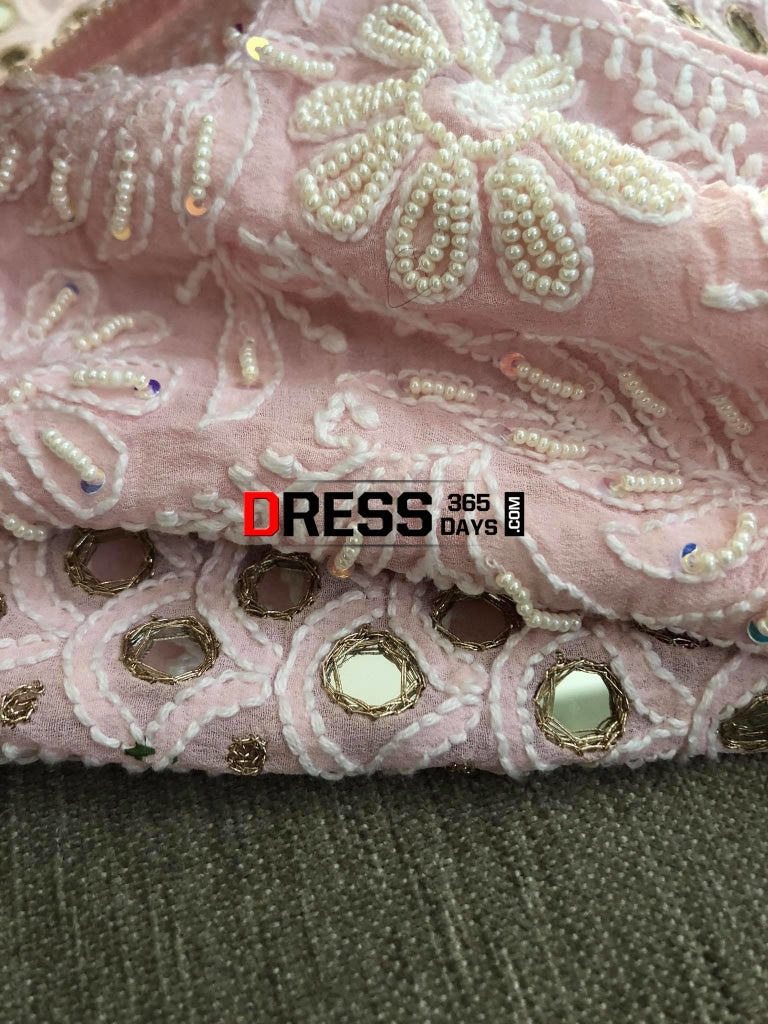 Powder Pink Mirrors & Pearls Anarkali Suit Chikankari