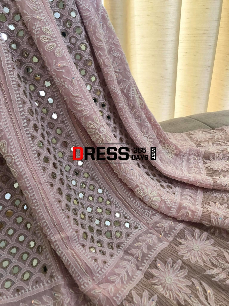 Powder Pink Mirrors & Pearls Anarkali Suit Chikankari