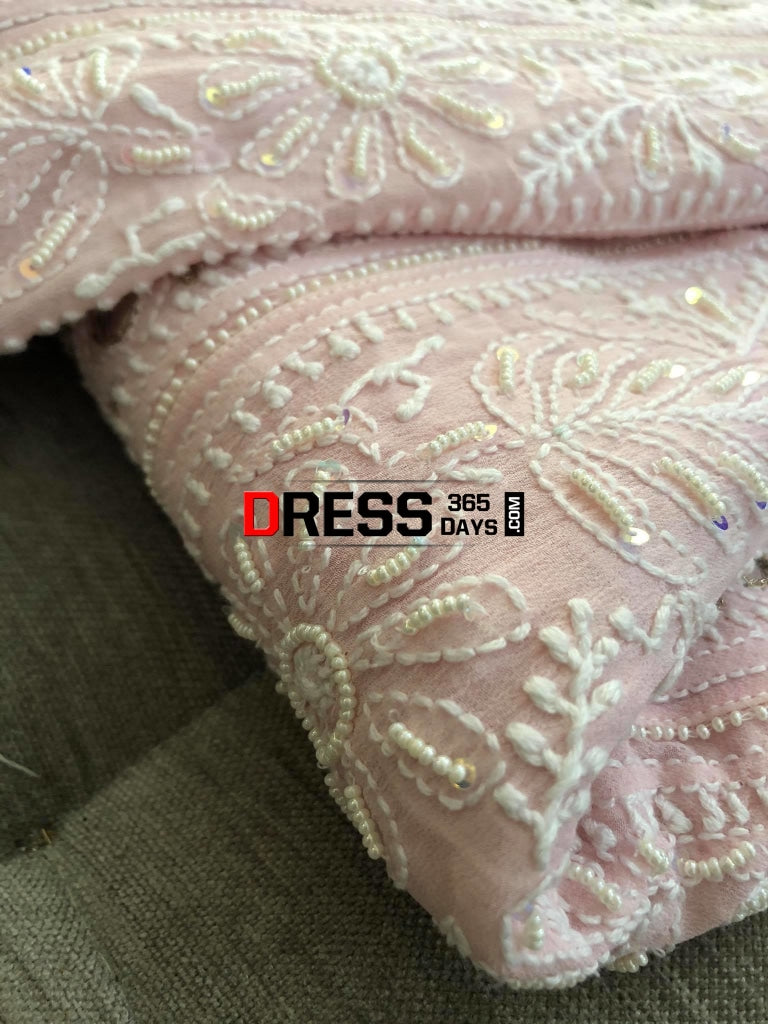 Powder Pink Mirrors & Pearls Anarkali Suit Chikankari