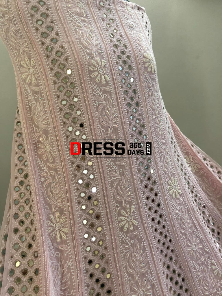 Powder Pink Mirrors & Pearls Anarkali Suit Chikankari