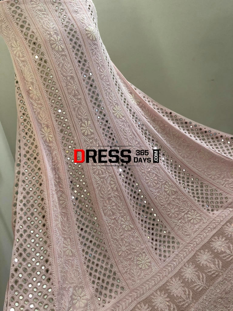 Powder Pink Mirrors & Pearls Anarkali Suit Chikankari