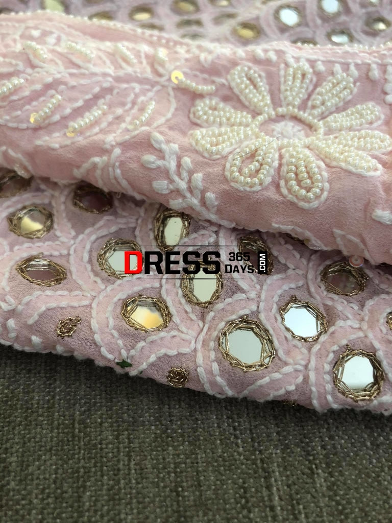 Powder Pink Mirrors & Pearls Anarkali Suit Chikankari