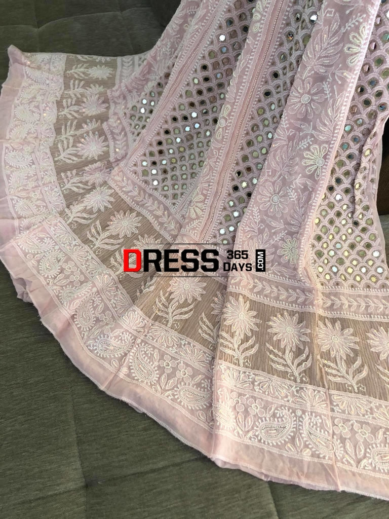 Powder Pink Mirrors & Pearls Anarkali Suit Chikankari