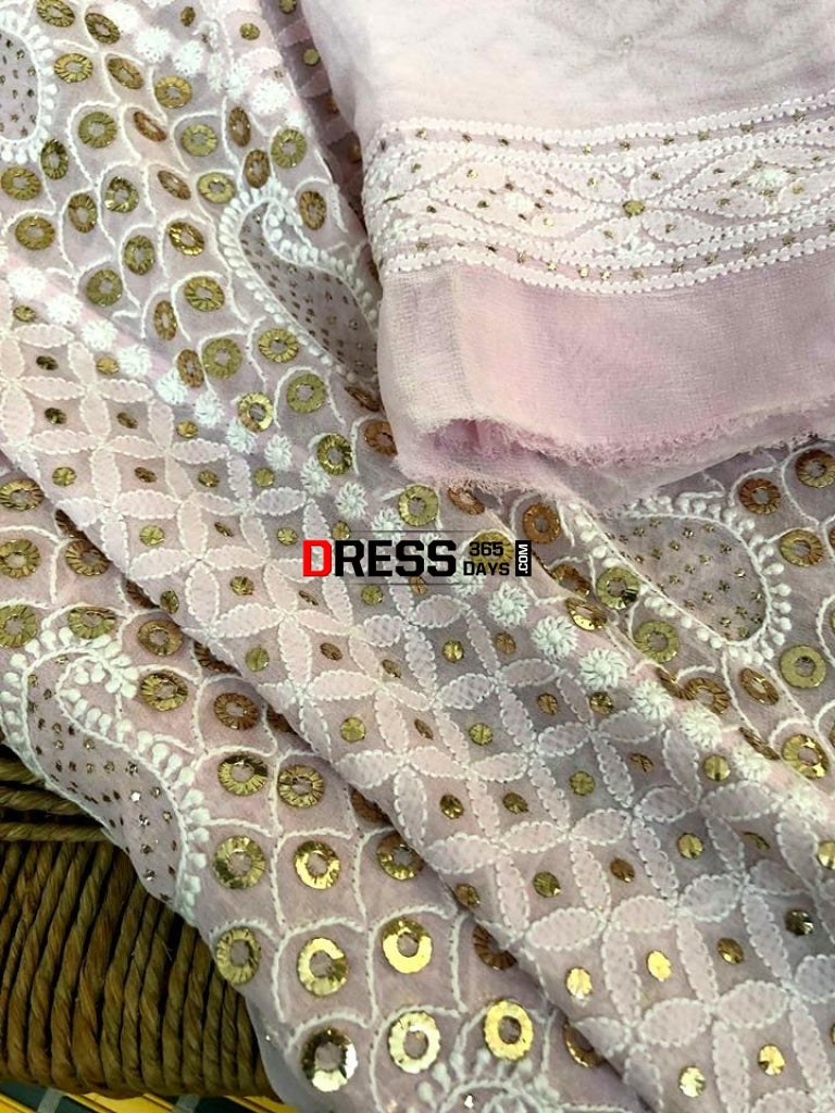 Powder Pink Ring Mukaish Work Chikankari Anarkali (Anarkali And Dupatta)