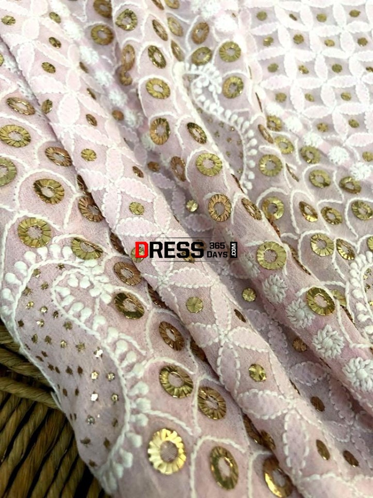 Powder Pink Ring Mukaish Work Chikankari Anarkali (Anarkali And Dupatta)