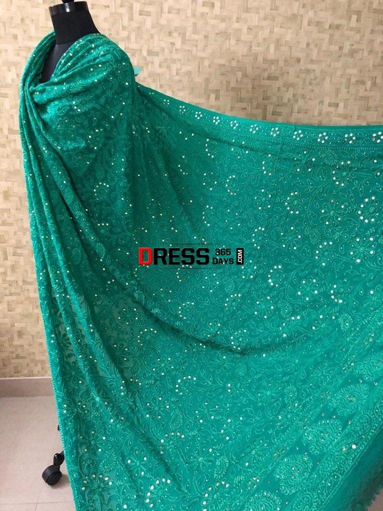 Pure Georgette Mukaish Chikankari Dupatta