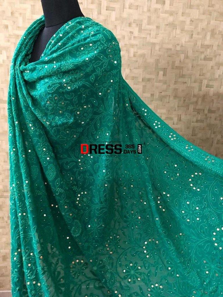 Pure Georgette Mukaish Chikankari Dupatta