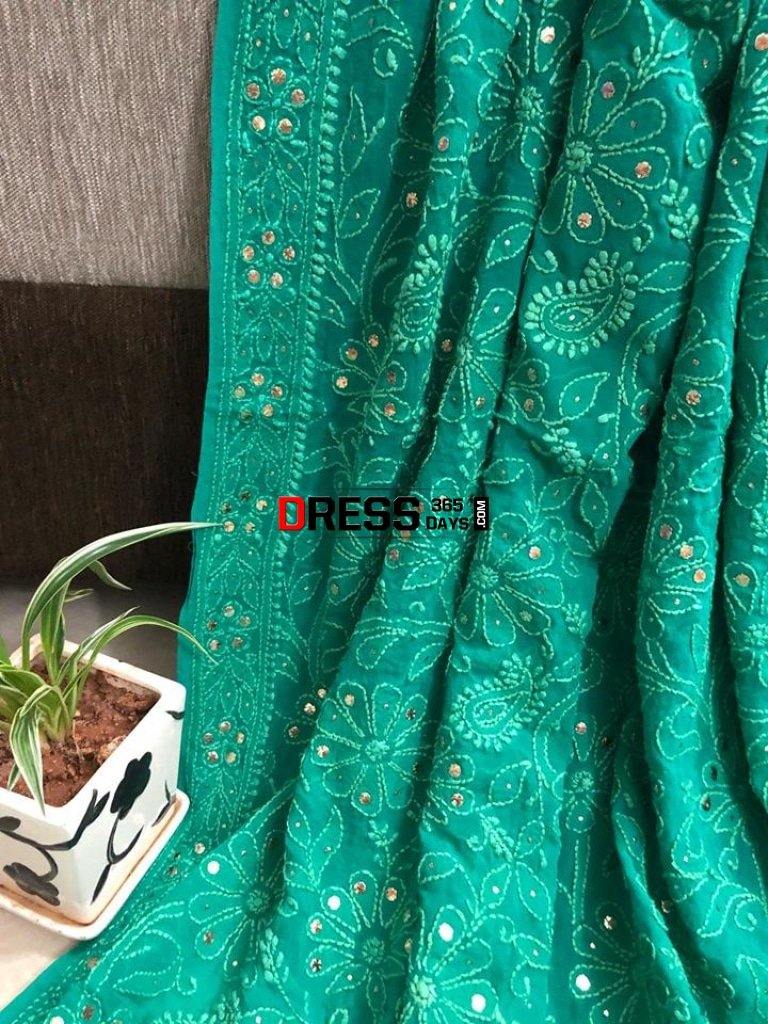 Pure Georgette Mukaish Chikankari Dupatta