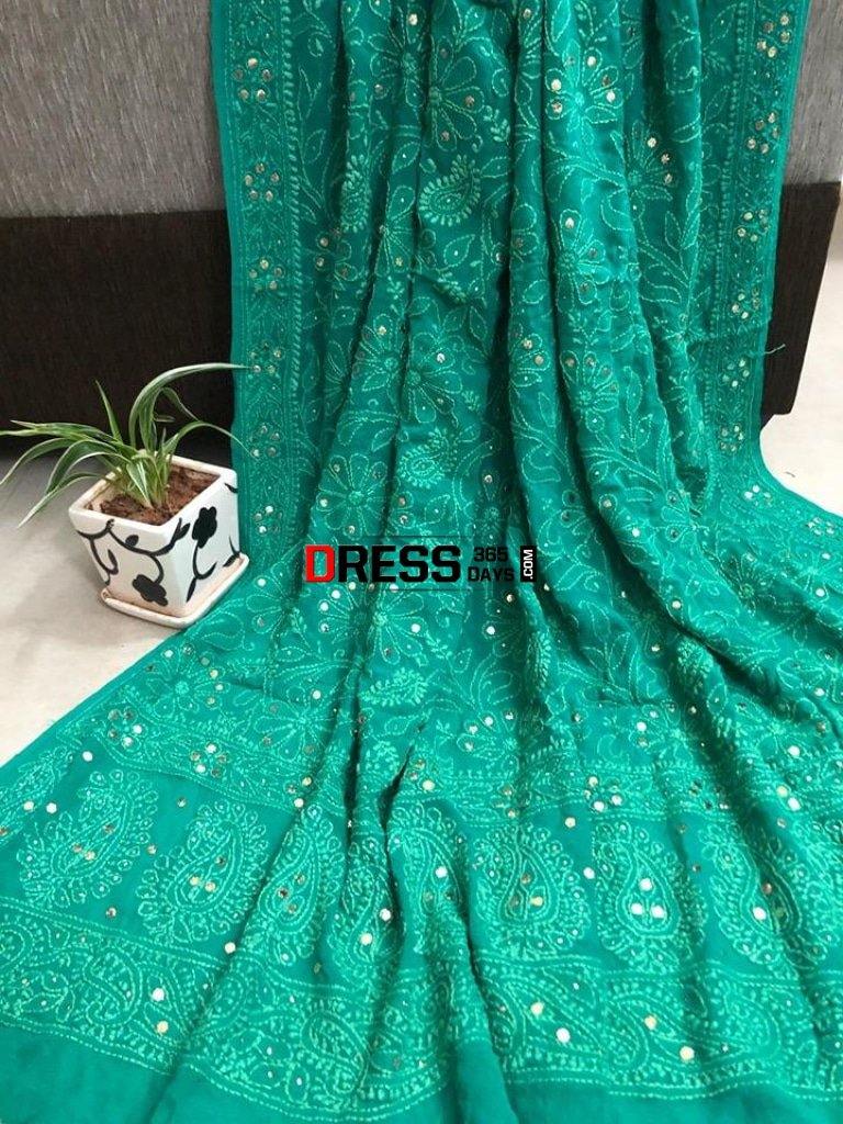 Pure Georgette Mukaish Chikankari Dupatta