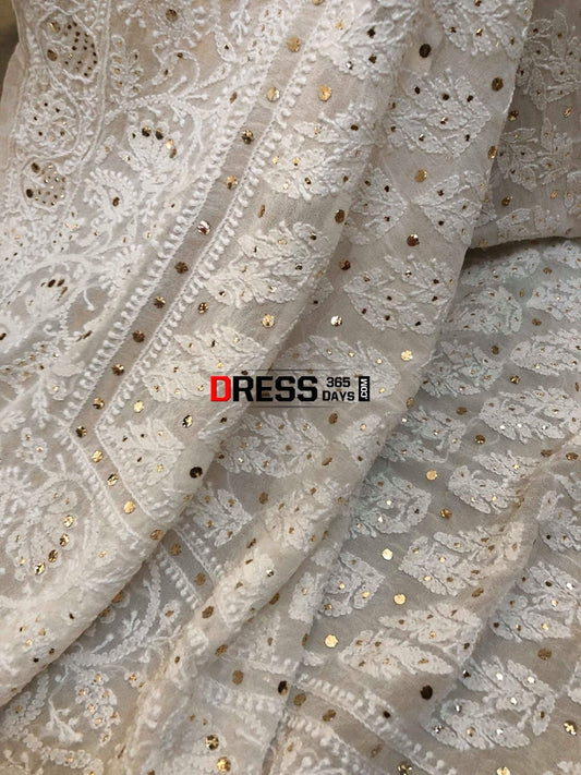 Pure Georgette Mukaish Chikankari Lehenga Set