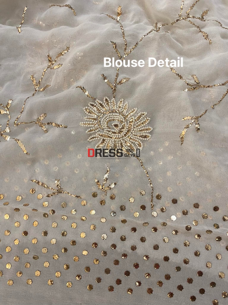 Pure Georgette Pearl & Kamdani Saree Chikankari