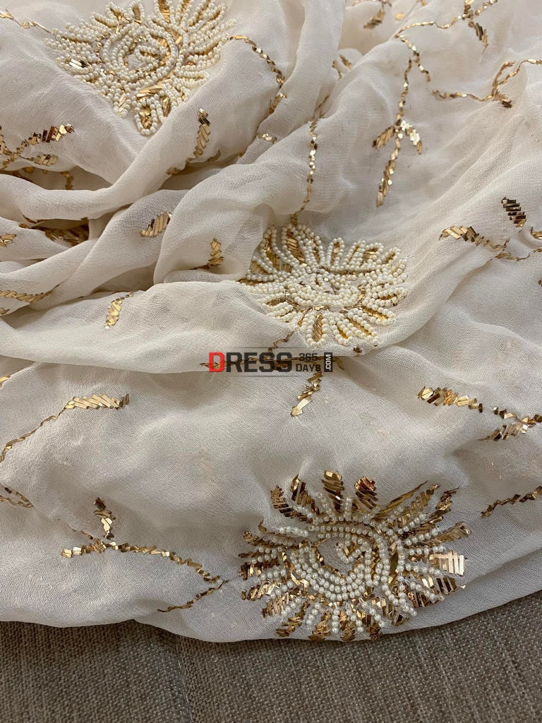 Pure Georgette Pearl & Kamdani Saree Chikankari