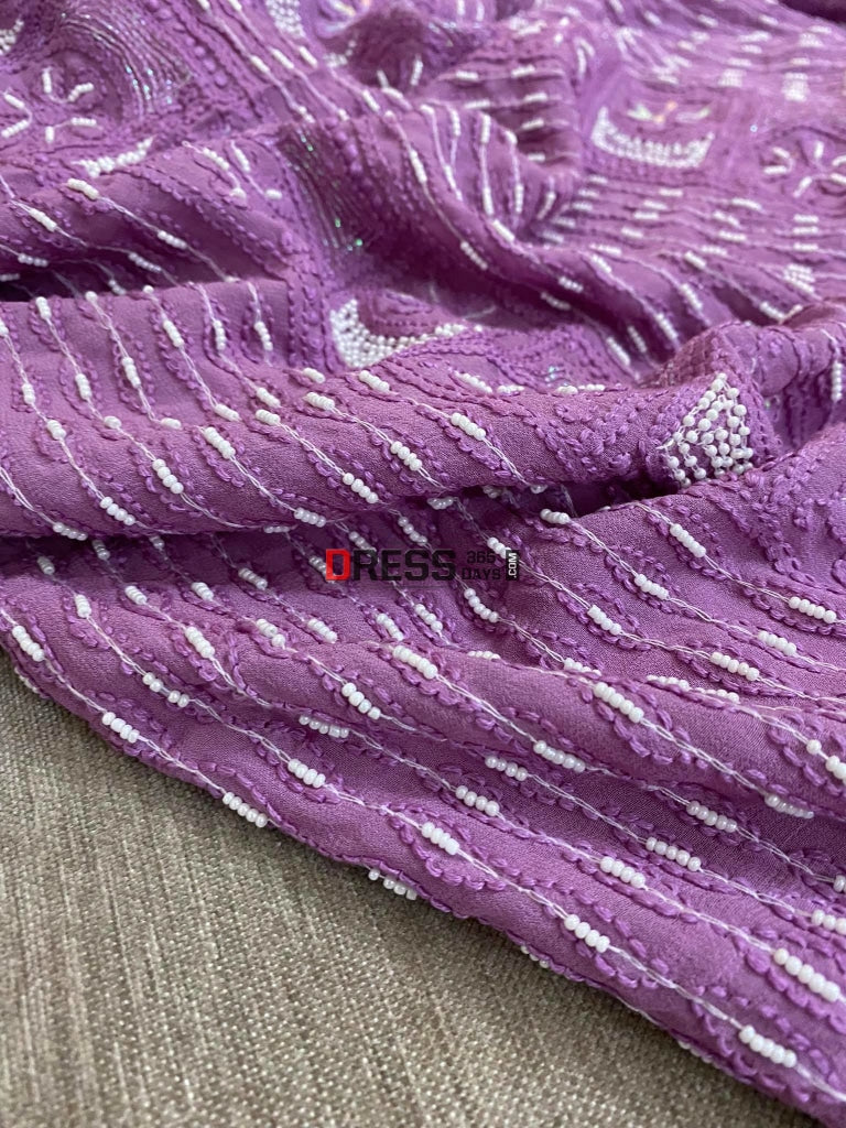 Purple Chikankari Pearl Kurta Dupatta Set Suits