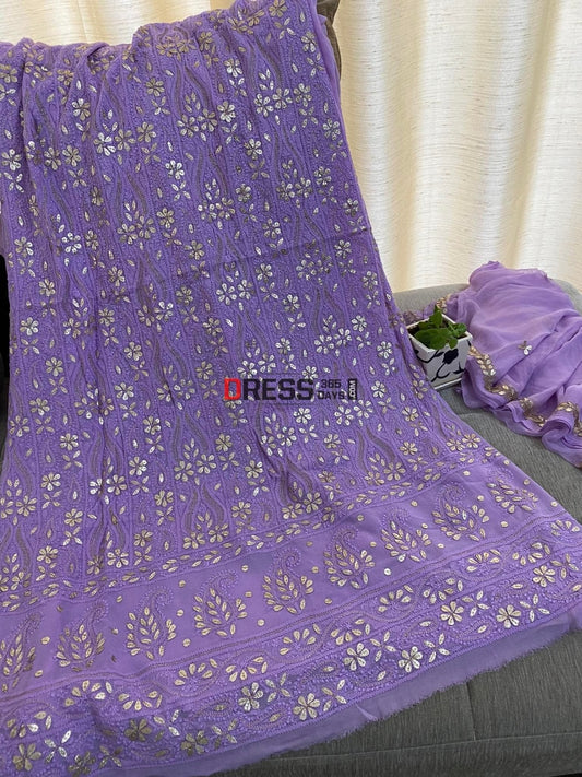 Purple Gota Patti Lucknowi Chikankari Suit Suits