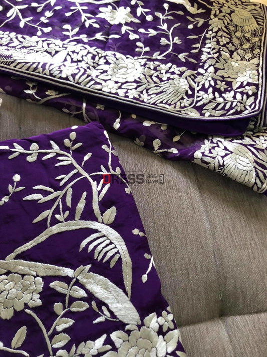 Purple & Ivory Parsi Gara Suit Suits