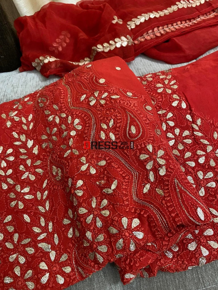 Red Chikankari Gota Patti Kurta Dupatta Set – Dress365days