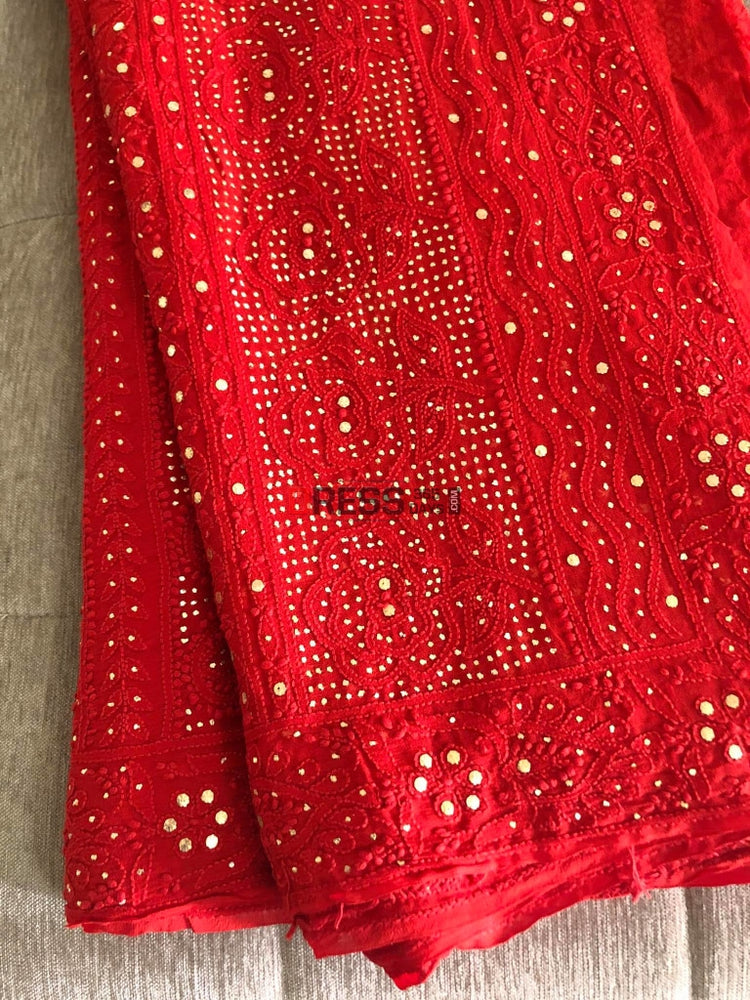 Red Chikankari Saree with Kamdani – Dress365days