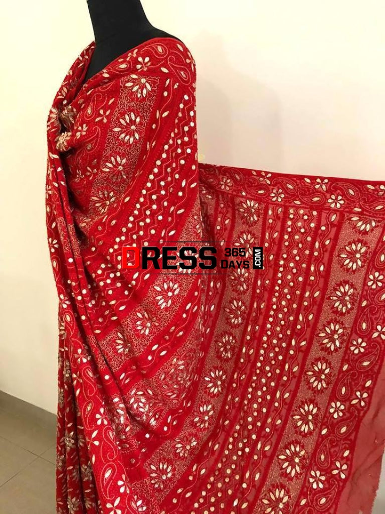 Red Gota Patti Chikankari Saree Saree