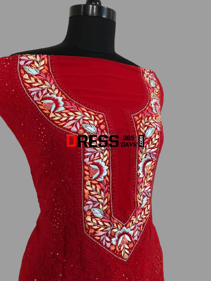 Red Parsi Gara Chikankari Suit - Dress365days