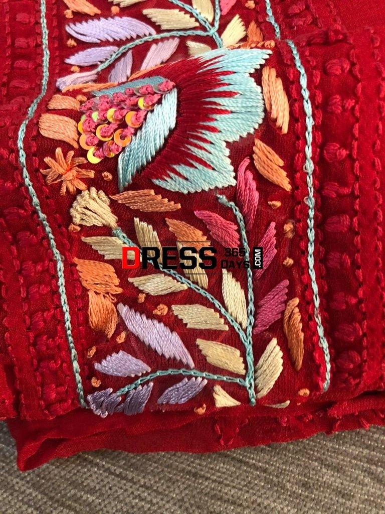 Red Parsi Gara Chikankari Suit Suits