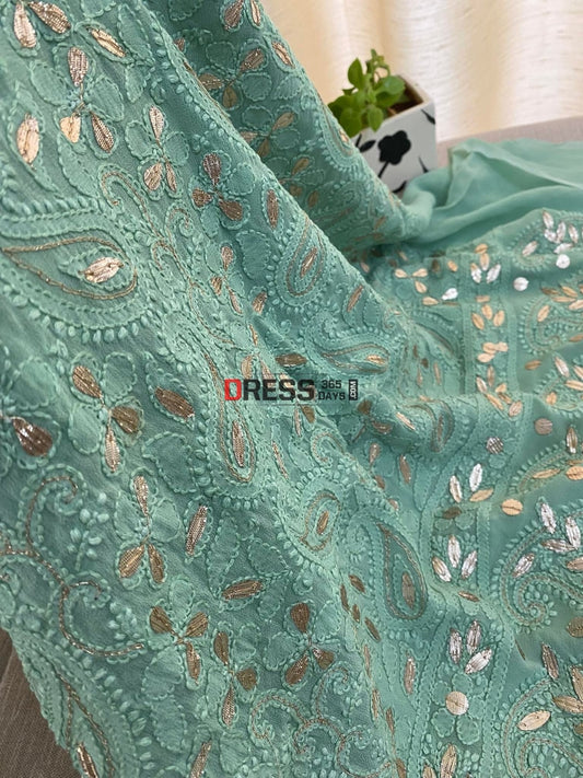 Sage Green Gota Patti Lucknowi Chikankari Suit Suits