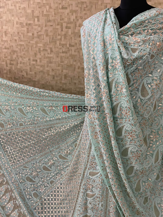 Sea Green Chikankari Gota Patti Lehenga Set