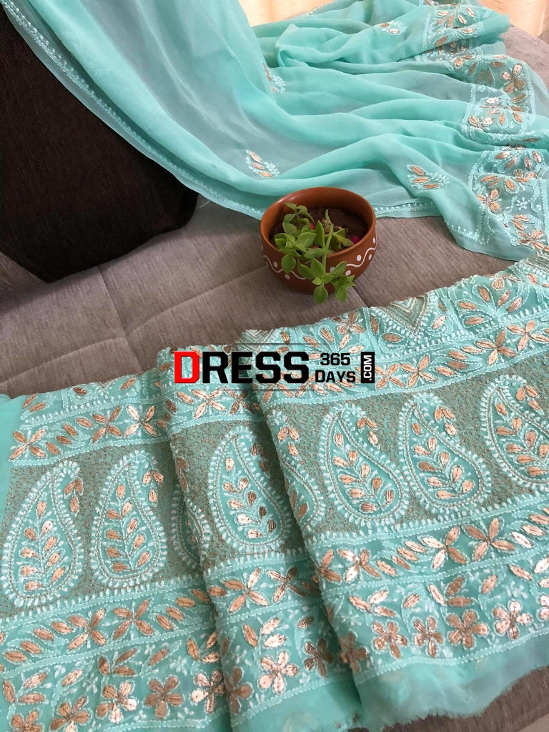 Sea Green Gota Patti Lucknowi Chikankari Suit Suits