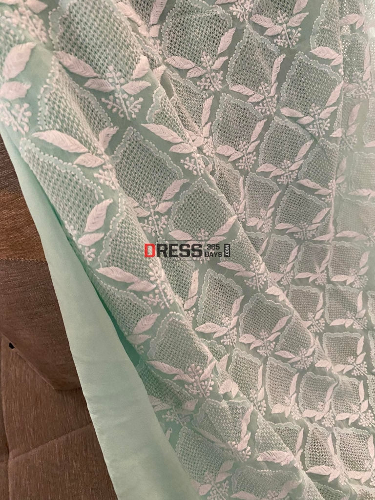 Sea Green Hand Jaali Lucknowi Chikankari Suit Suits