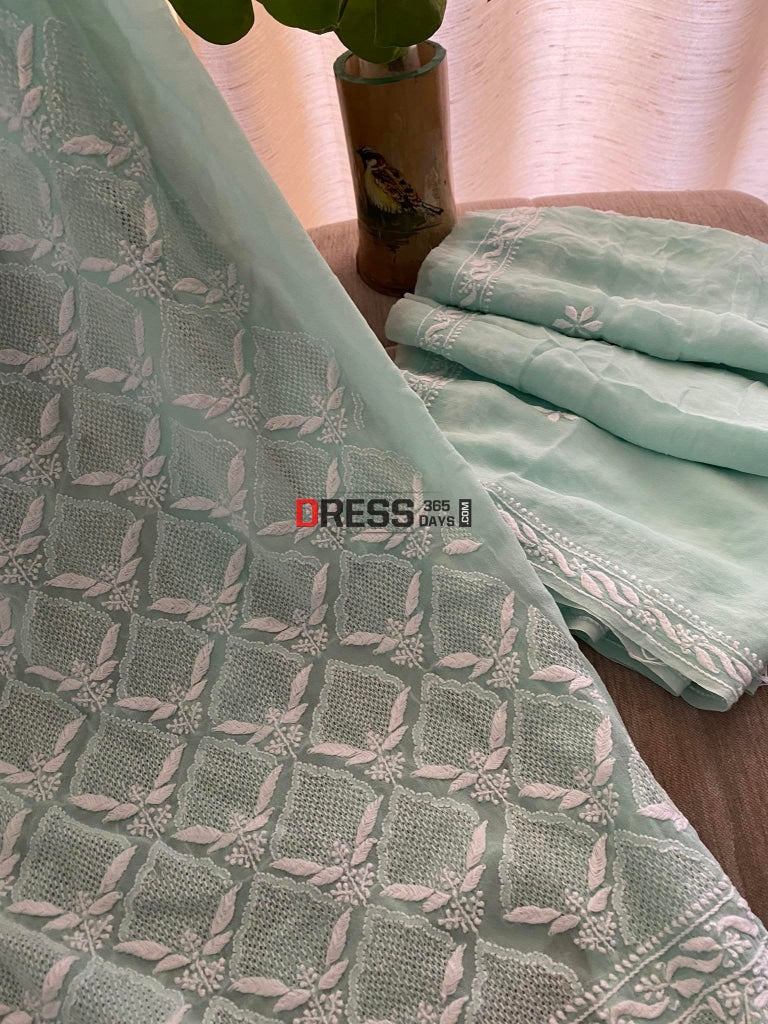 Sea Green Hand Jaali Lucknowi Chikankari Suit Suits