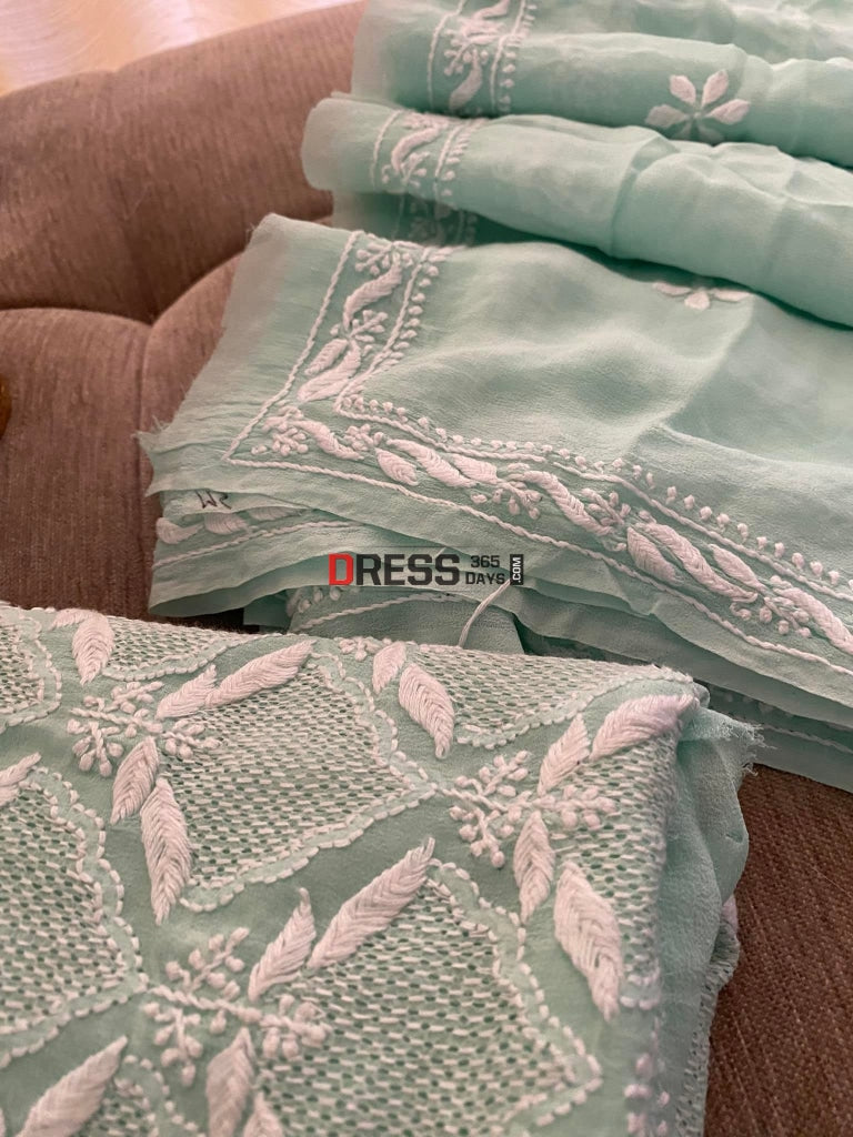 Sea Green Hand Jaali Lucknowi Chikankari Suit Suits