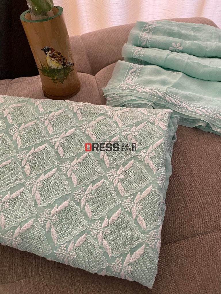 Sea Green Hand Jaali Lucknowi Chikankari Suit Suits