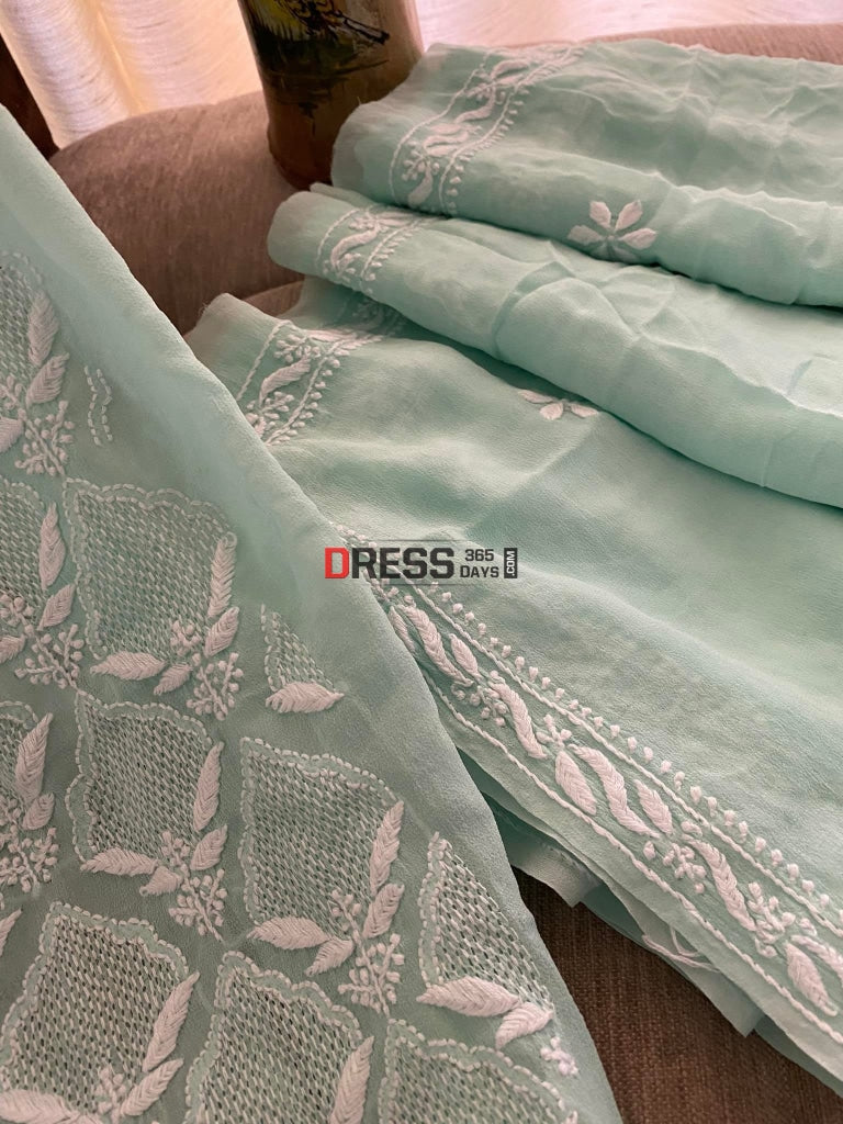 Sea Green Hand Jaali Lucknowi Chikankari Suit Suits