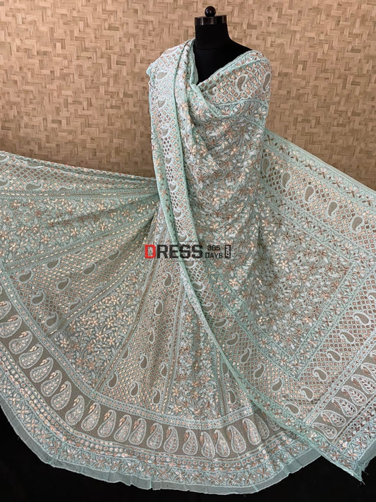 Sea Green Lucknowi Chikankari Gota Patti Lehenga Set