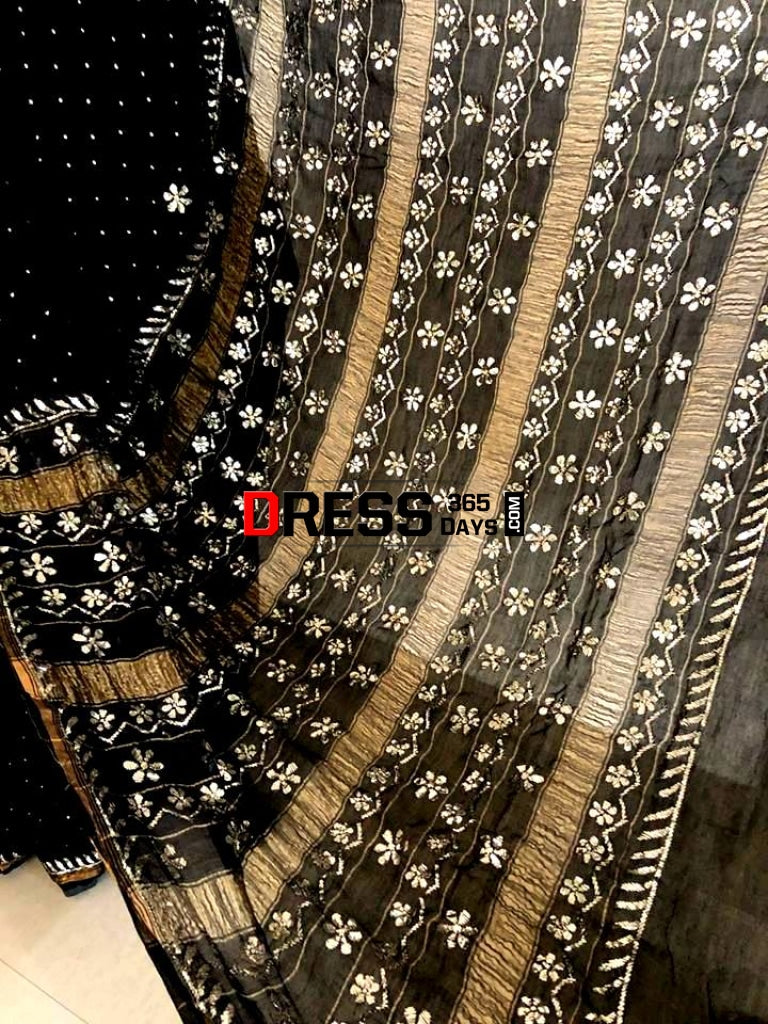 Semi Chanderi Mukaish Saree Chikankari