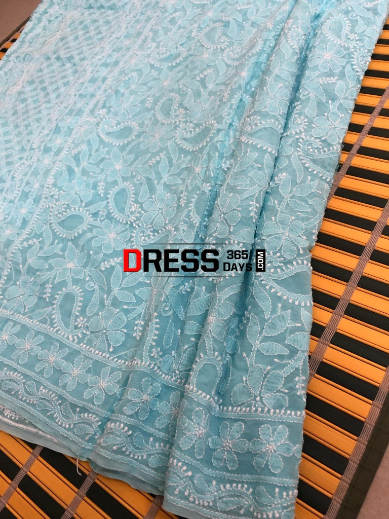 Sky Blue Chikankari Saree