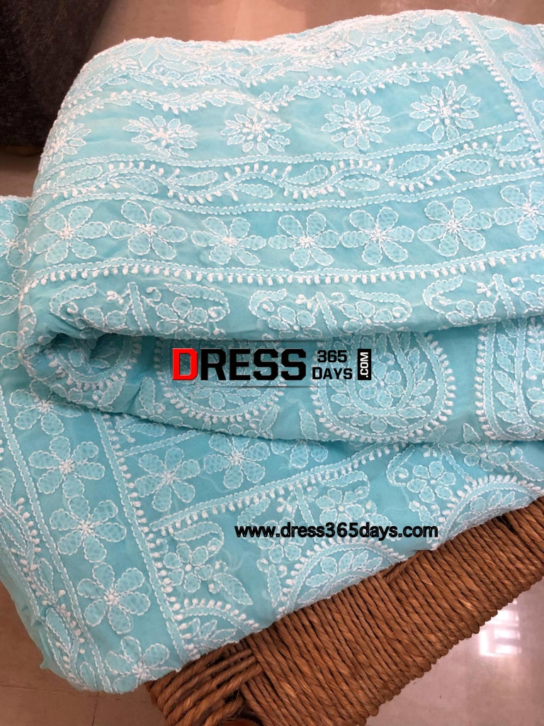 Sky Blue Chikankari Saree