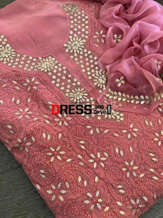 Taupe Pink Gota Patti Chikankari Suit Suits