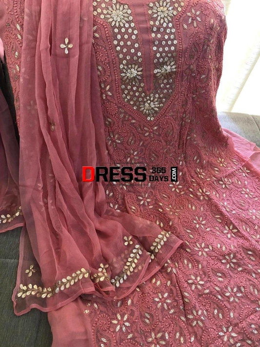 Taupe Pink Gota Patti Chikankari Suit Suits