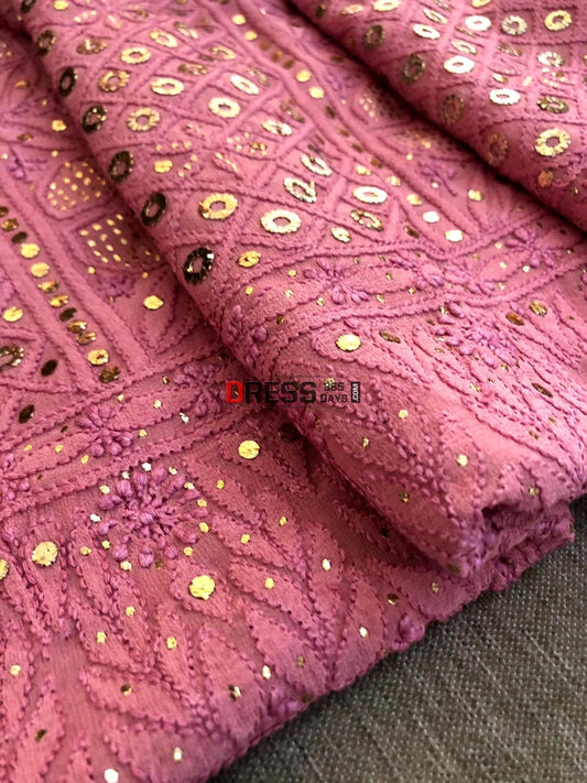 Taupe Pink Ring Mukaish Chikankari Suit