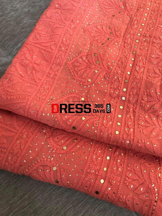 Terracotta Viscose Georgette Mukaish Chikankari Suit Suits