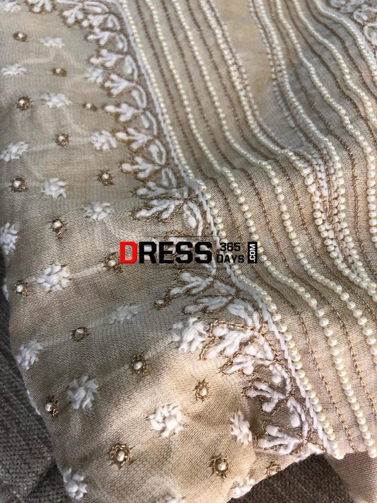 Tissue Chanderi Chikankari Suit With Beads Work Suits