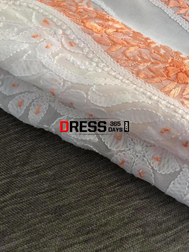 White And Peach Georgette Chikankari Suit Suits